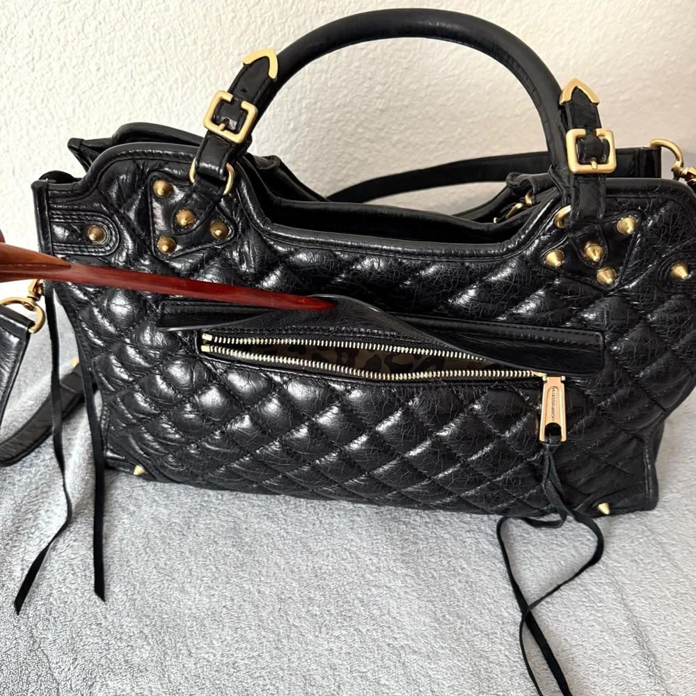 Rebecca Minkoff Quilted Leather Desired Satchel/Crossbody Bag Studded